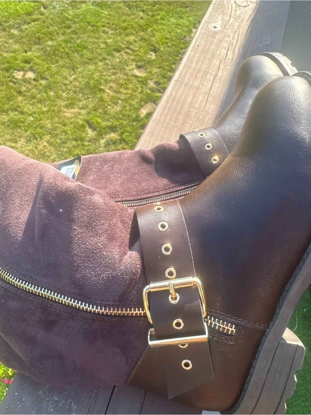 Kids Brown Suede and Leather Buckle Boots